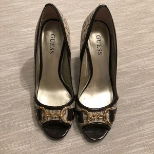 Guess Open Toe Heels. Brown Tan .  Size 6.5